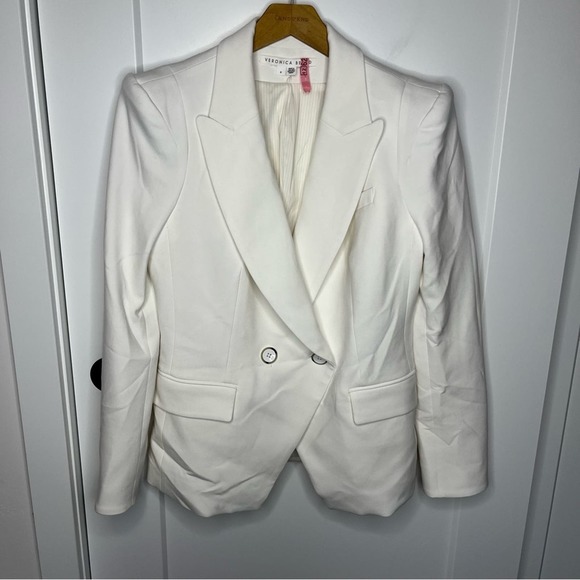 Veronica Beard Ivory Thaddeus Double Breasted Dicky Jacket Blazer Size 8 - Picture 2 of 12